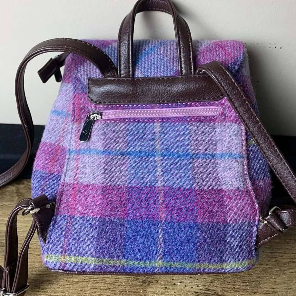 Harris Tweed Mini Backpack Glen Appin of Scotland Plaid Wool Adjustable READ